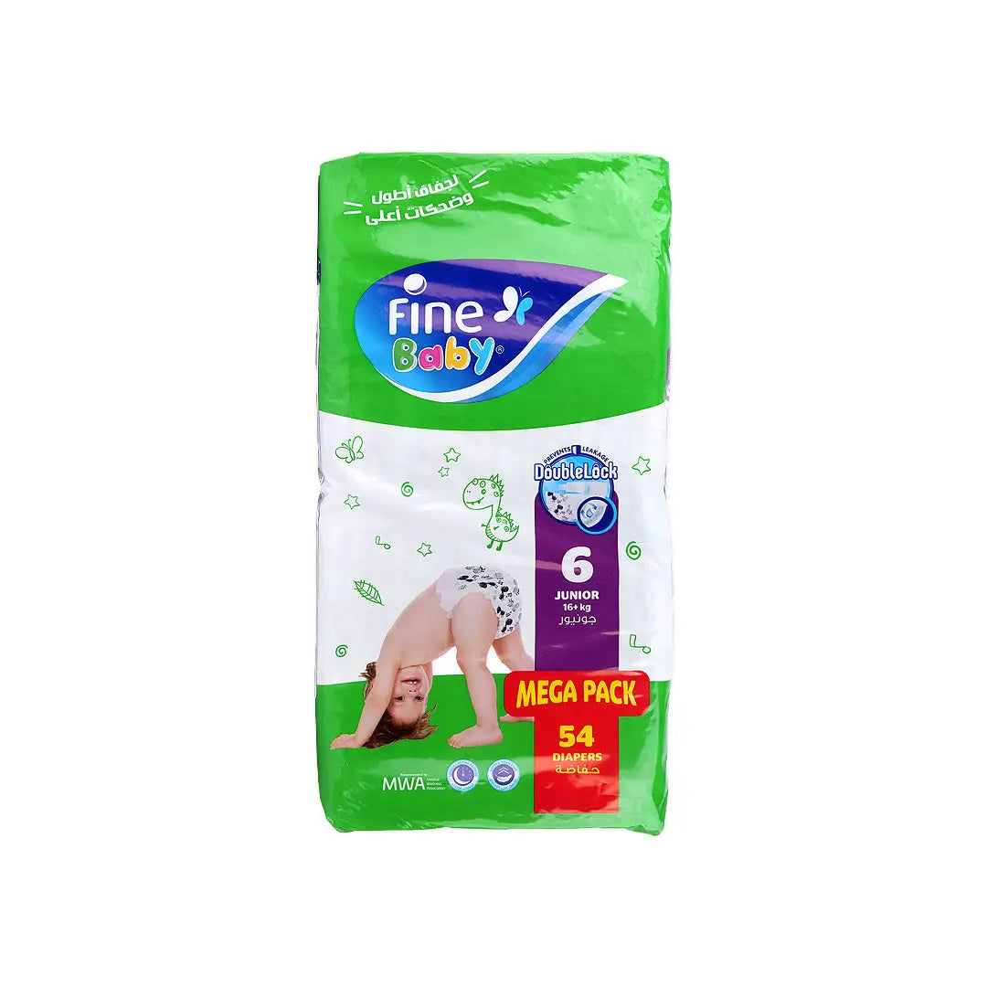 57702-Fine Baby Diaper Green Double Lock Jun No 6 Mega Pack 54 Pcs