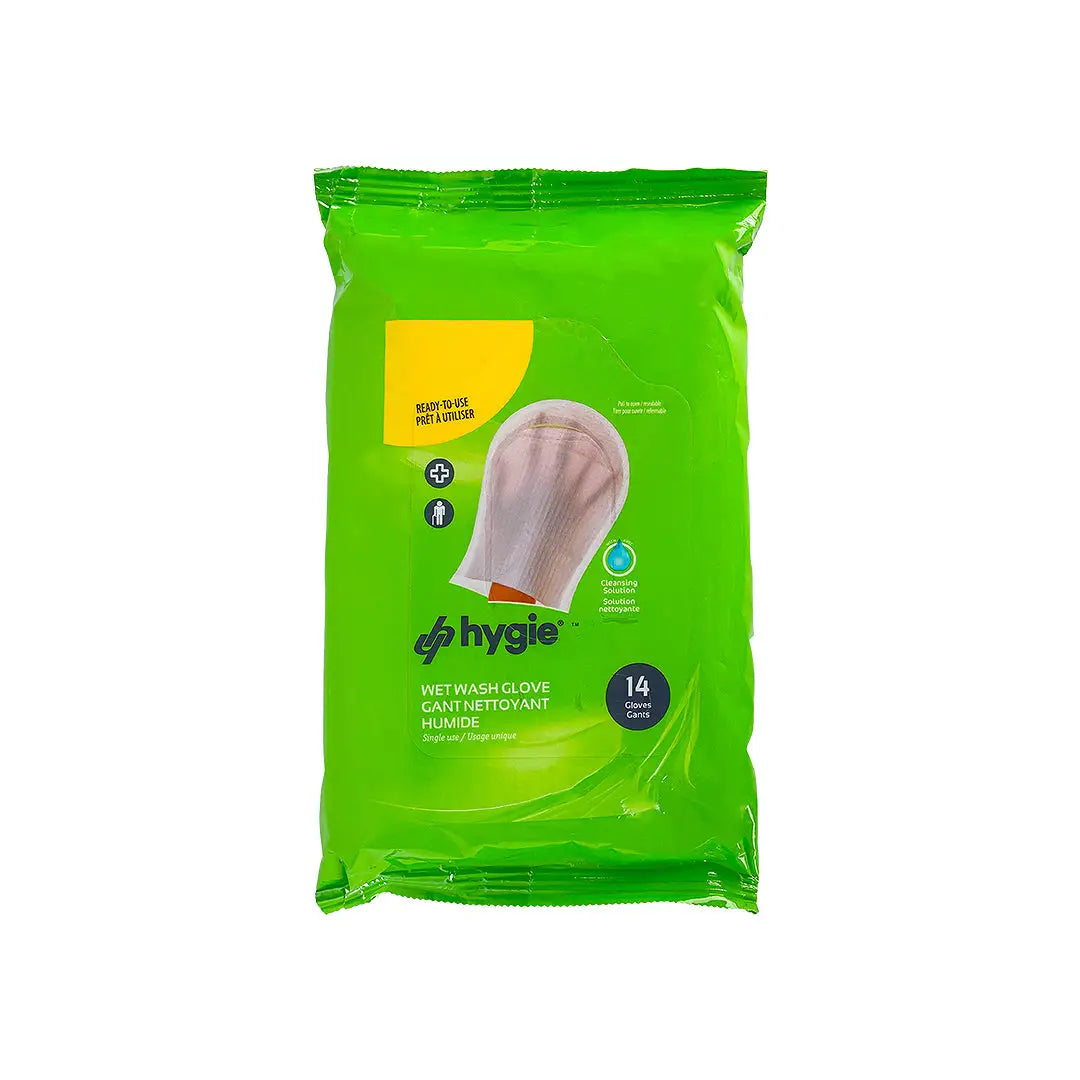57775-Hygie Pre Moistened Wet Wash Glove 14pcs