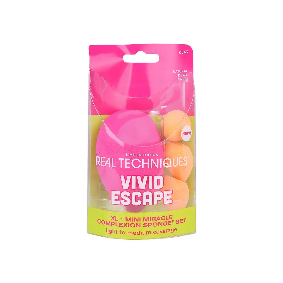 58153-Real Techniques Vivid Escape XL + Mini M.C Sponges Set-0643 +2