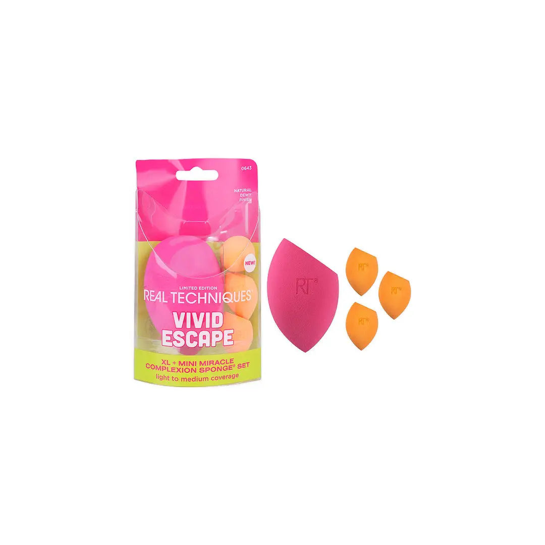 58153-Real Techniques Vivid Escape XL + Mini M.C Sponges Set-0643 