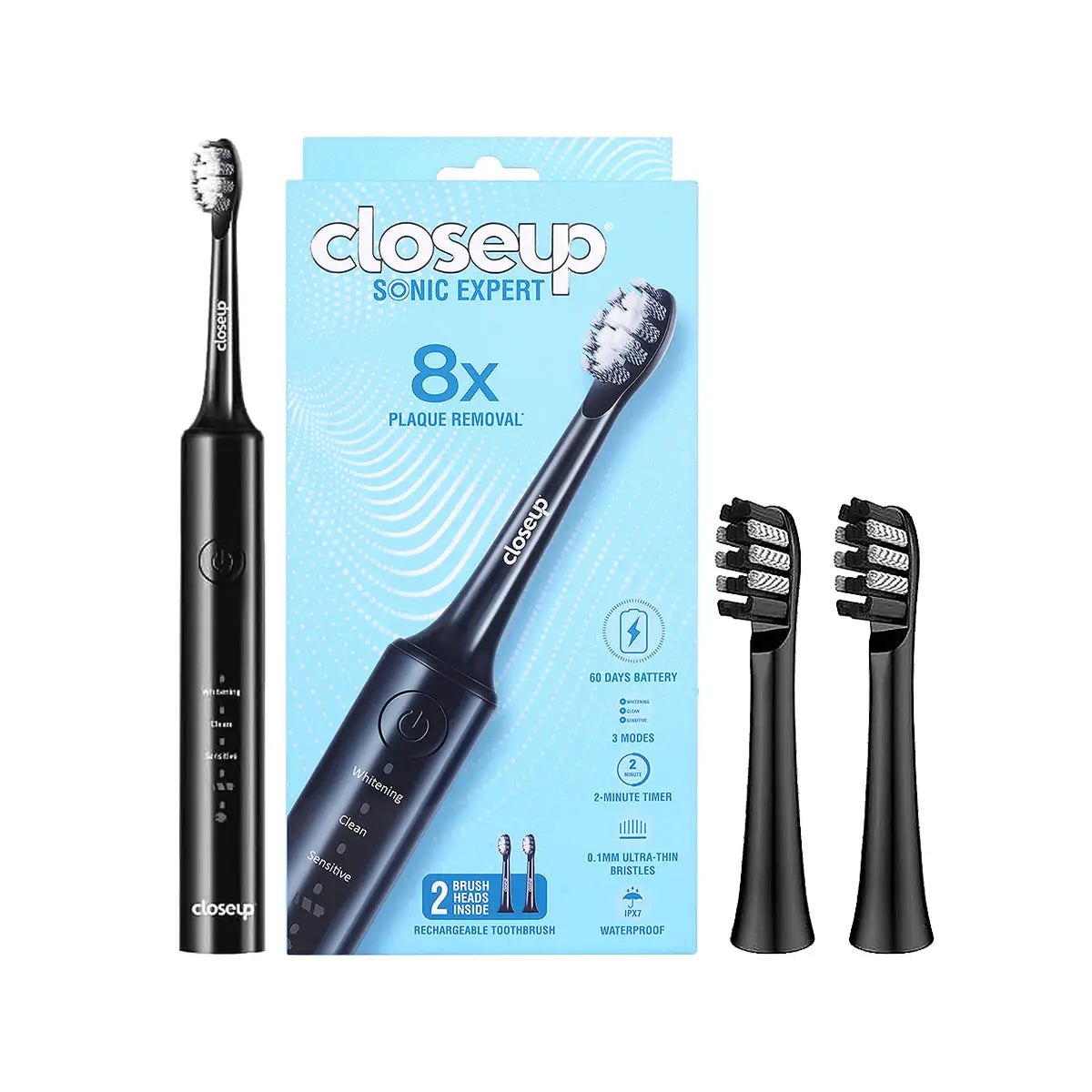 2-Closeup Sonic Expert Toothbrush Black with 2 Brush Heads +1