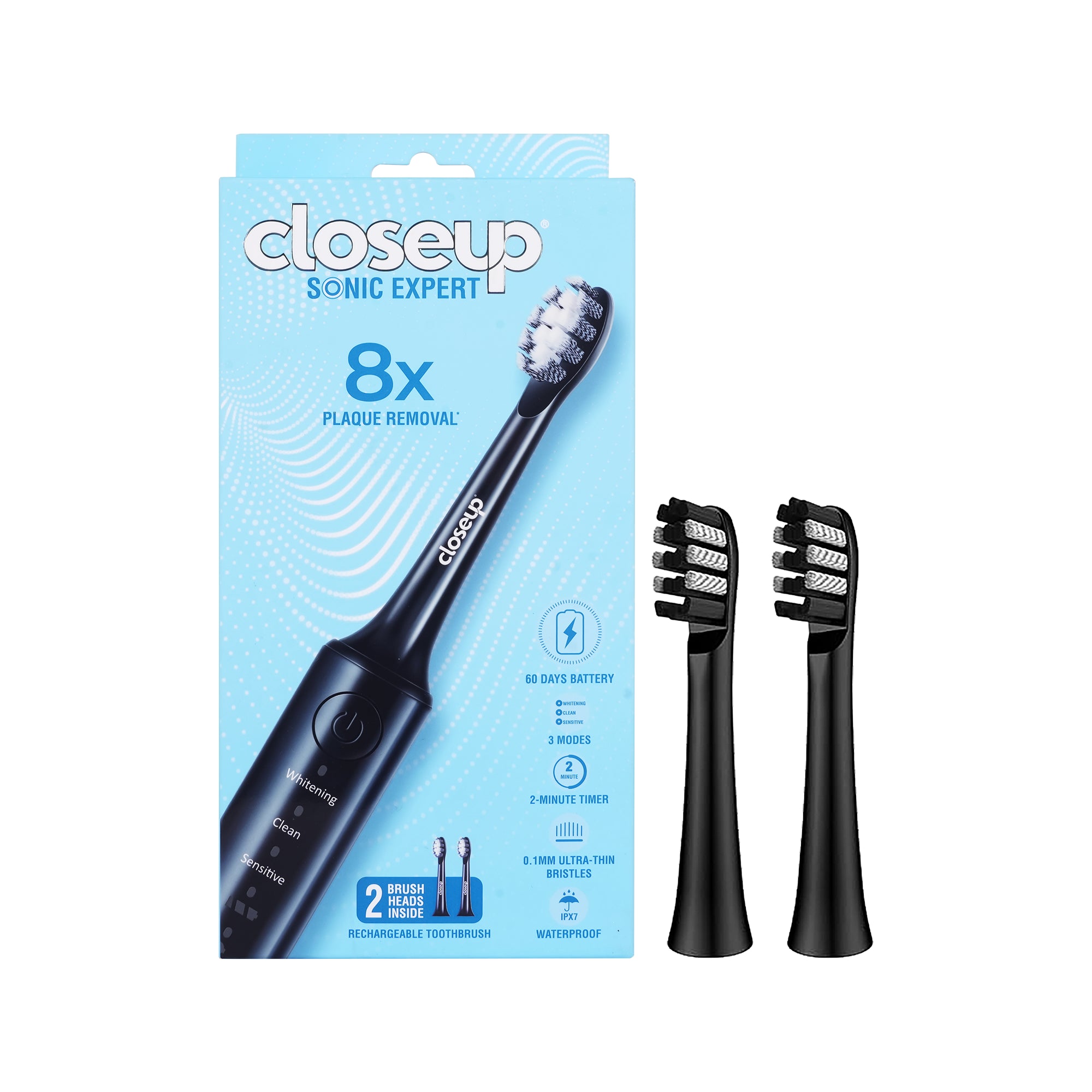 58300-Closeup Sonic Expert Toothbrush Black with 2 Brush Heads