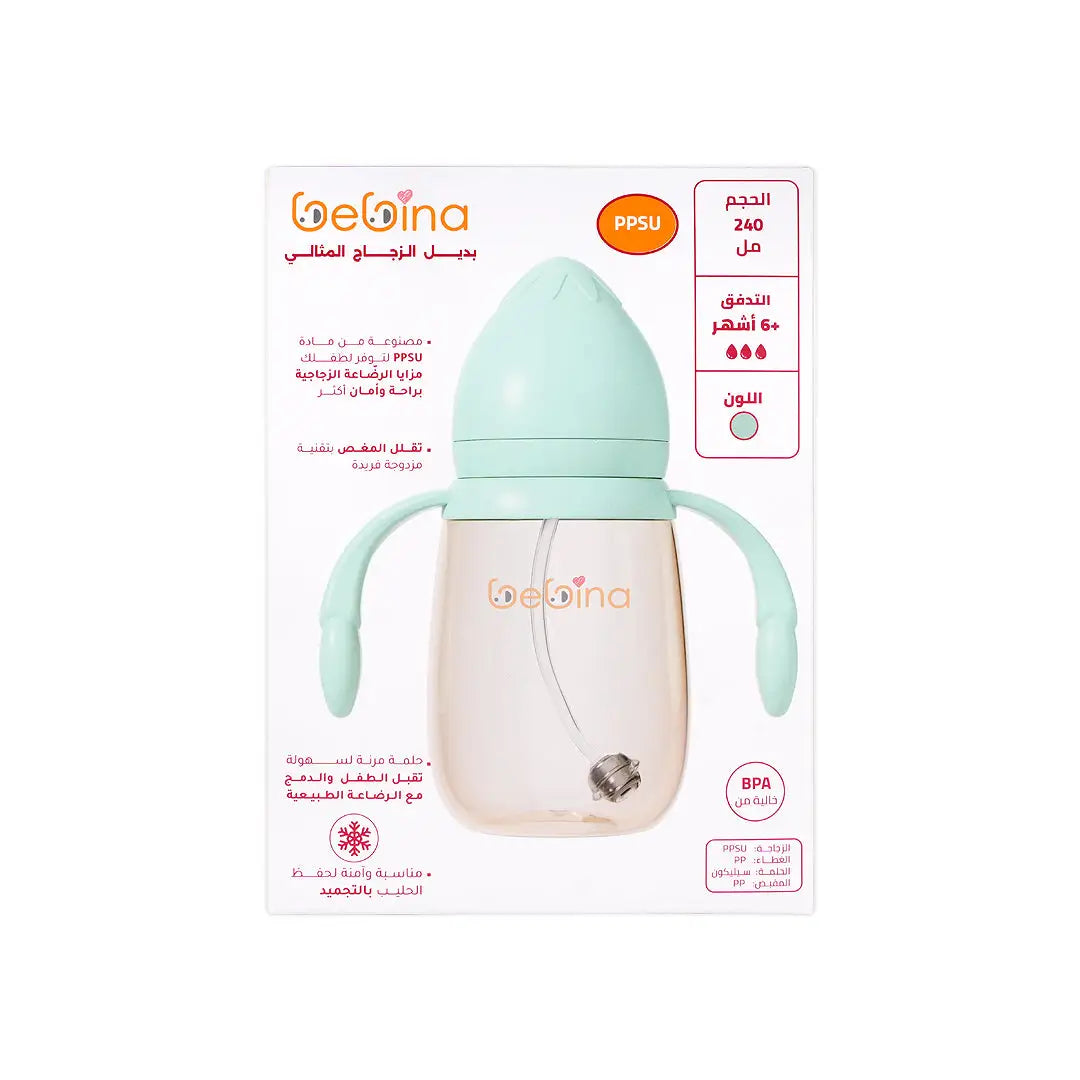 58403-Bebina Premium Care Baby Bottle +6m 240mL - Light Green 