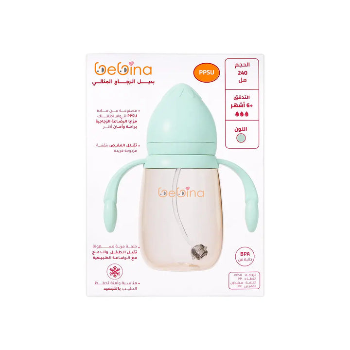 58403-Bebina Premium Care Baby Bottle +6m 240mL - Light Green 