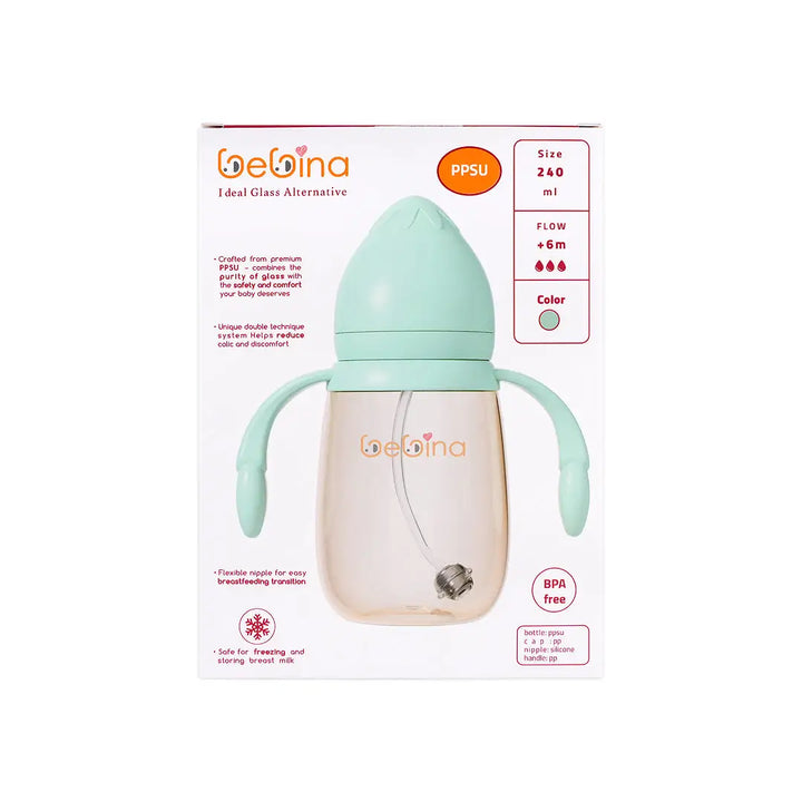58403-Bebina Premium Care Baby Bottle +6m 240mL - Light Green +5