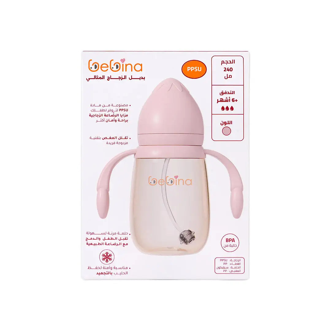 58404-Bebina Premium Care Baby Bottle +6m 240mL - Light Pink 