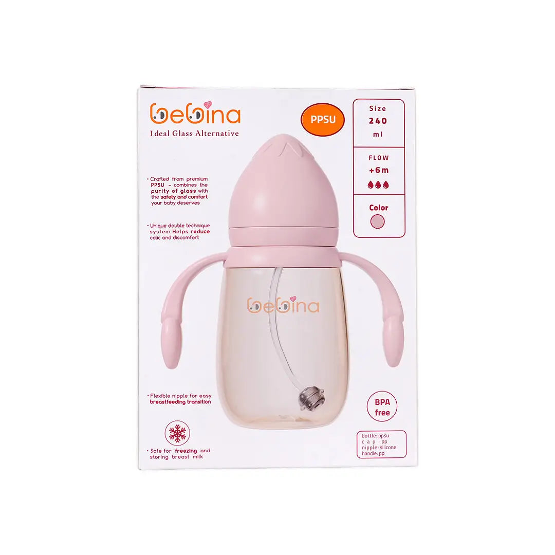 58404-Bebina Premium Care Baby Bottle +6m 240mL - Light Pink +8