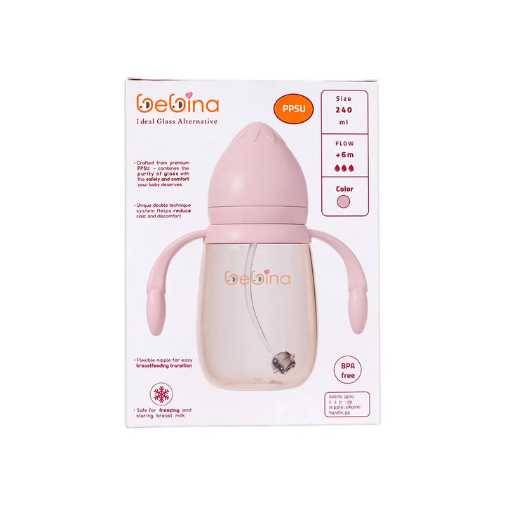 58404-Bebina Premium Care Baby Bottle +6m 240mL - Light Pink +8
