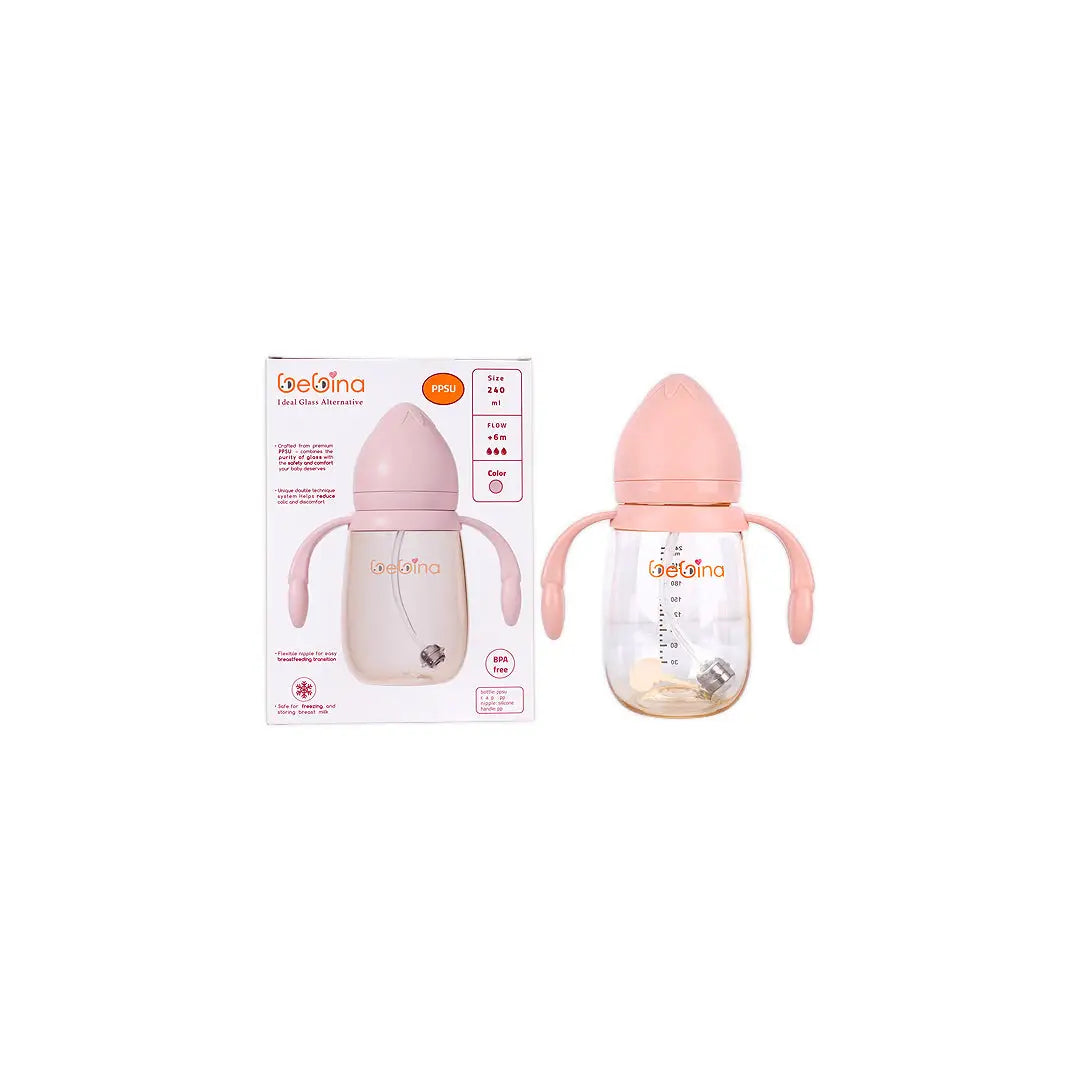 58404-Bebina Premium Care Baby Bottle +6m 240mL - Light Pink +4