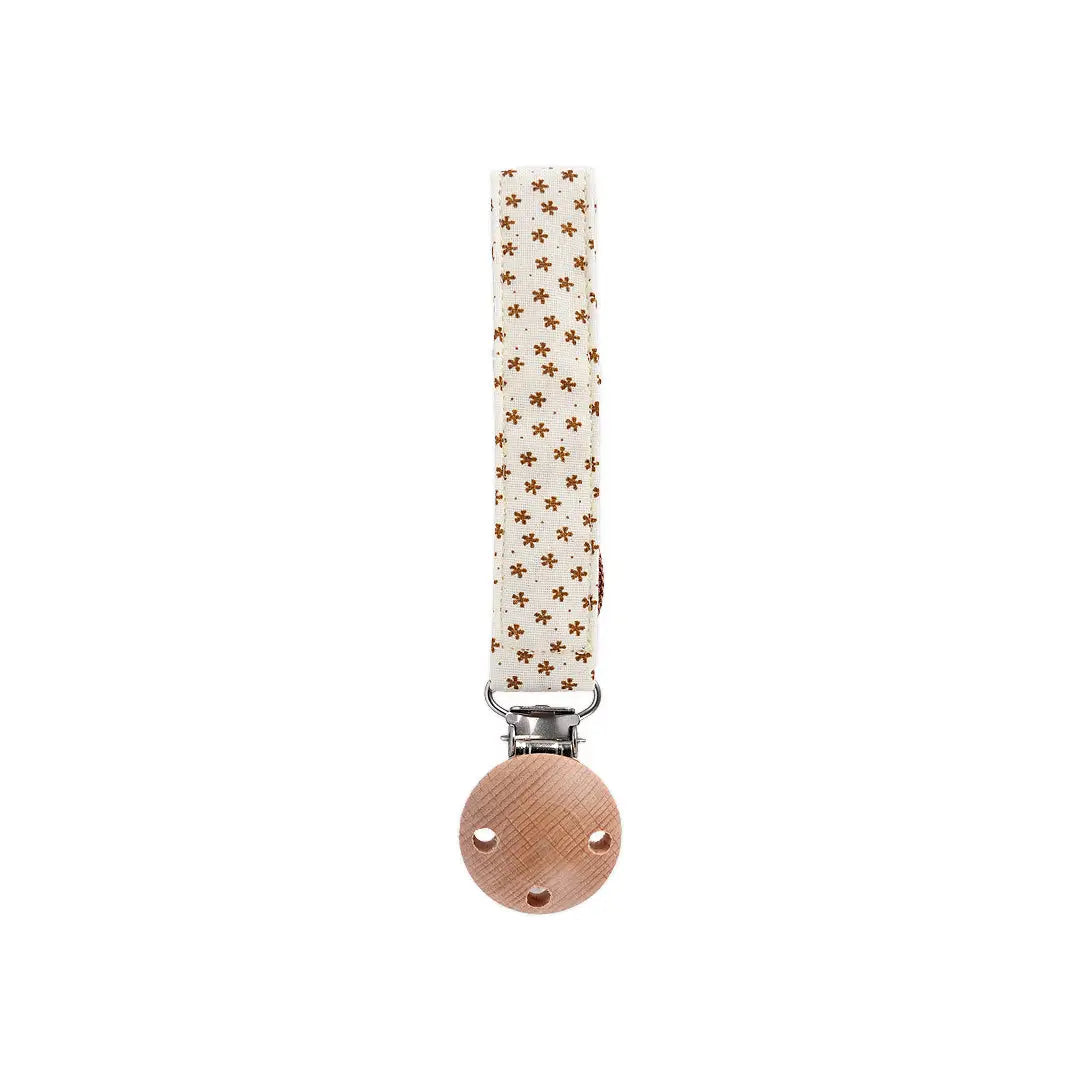 58412-Bebina Pacifier Clip Fabric & Wood - Beige +1