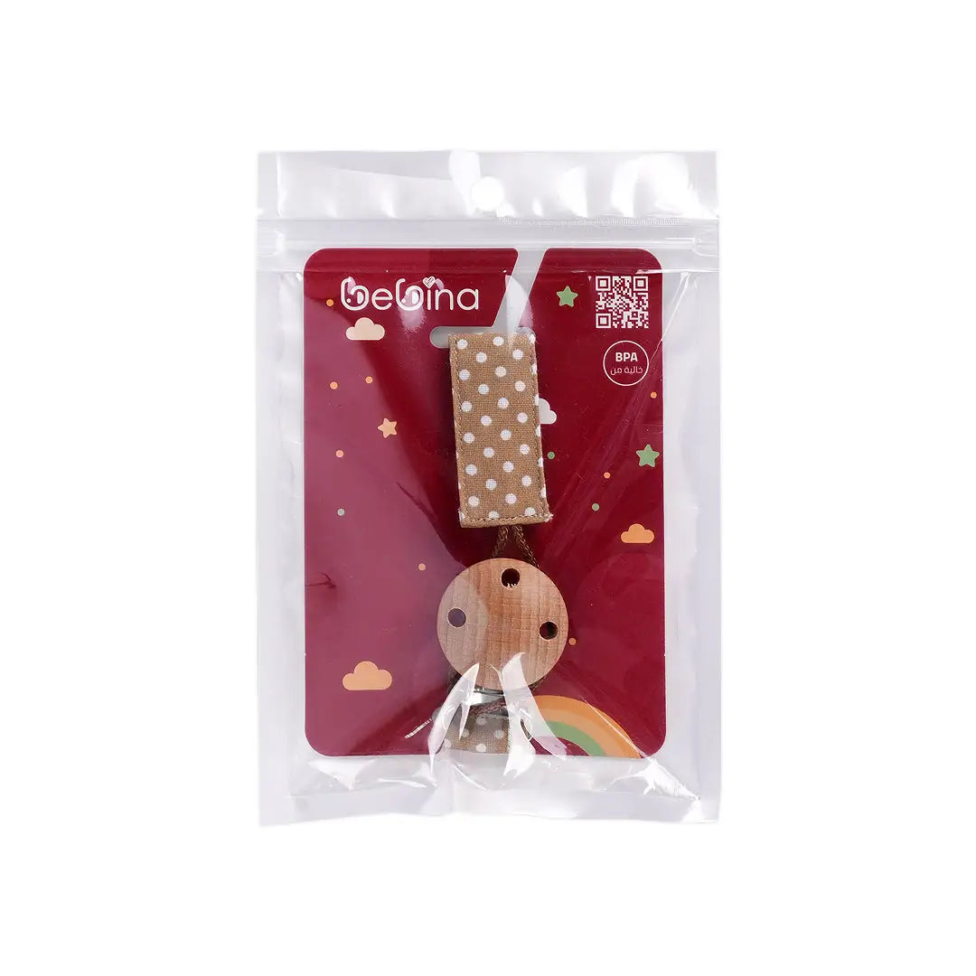 58413-Bebina Pacifier Clip Fabric & Wood - Brown 