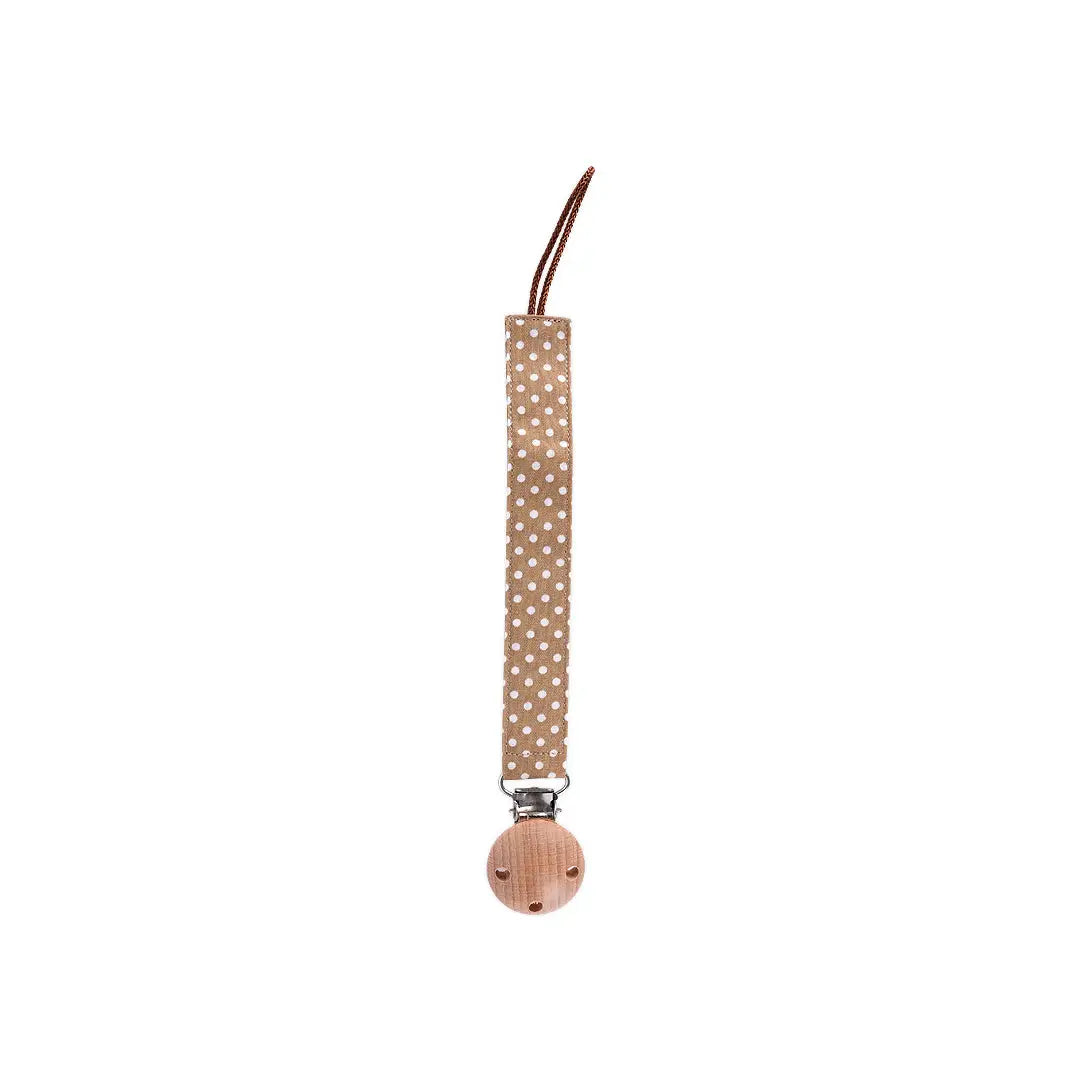 58413-Bebina Pacifier Clip Fabric & Wood - Brown +2