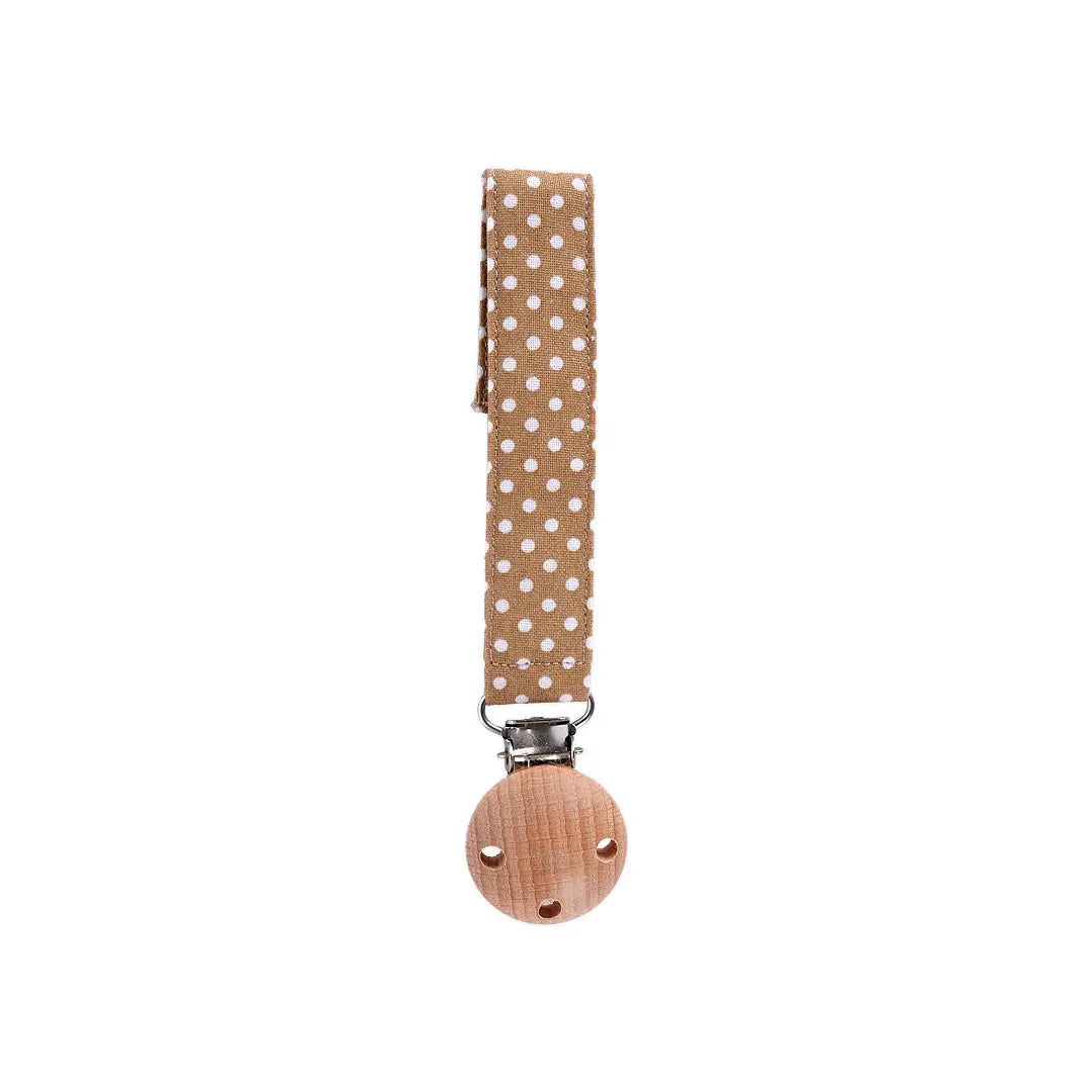58413-Bebina Pacifier Clip Fabric & Wood - Brown +1