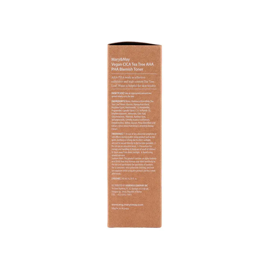 58893-Mary & May Vegan Cica Tea Tree AHA PHA Blemish Toner 200mL +5
