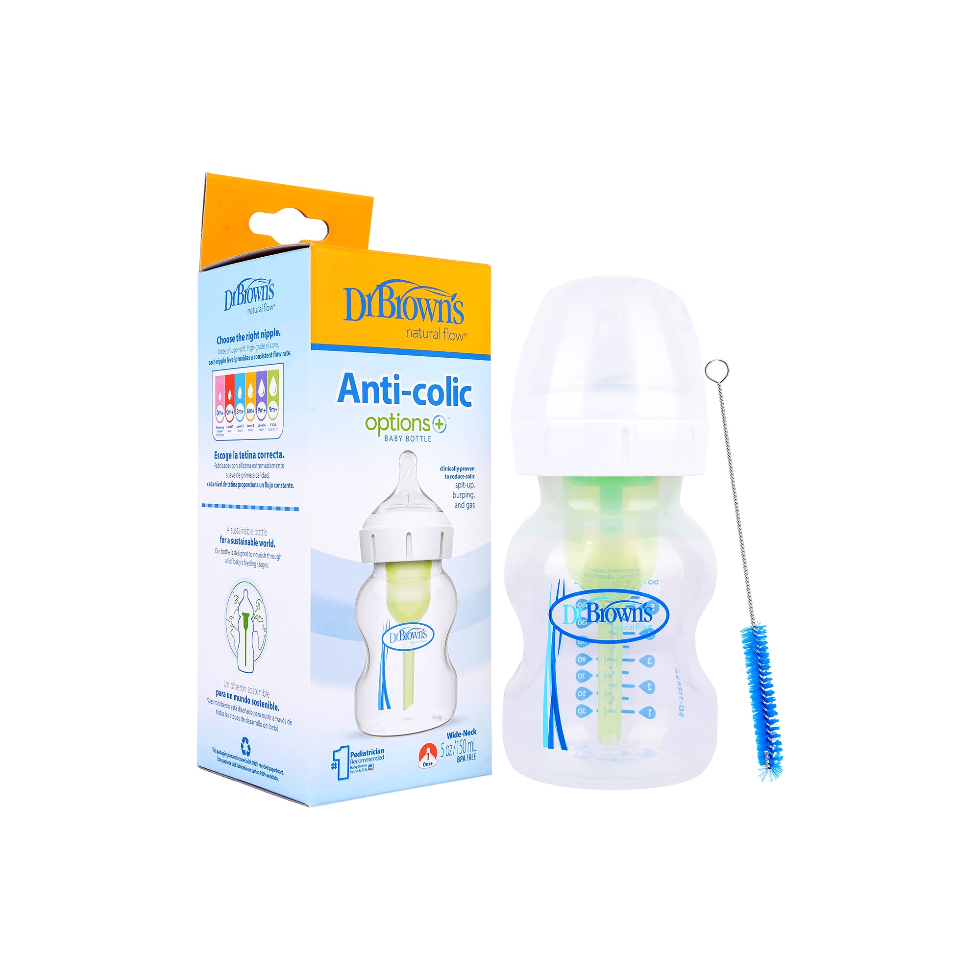 58917-Dr Browns Anti-Colic Wild-Neck Baby Bottle(0m+) 150mL-8164 +1