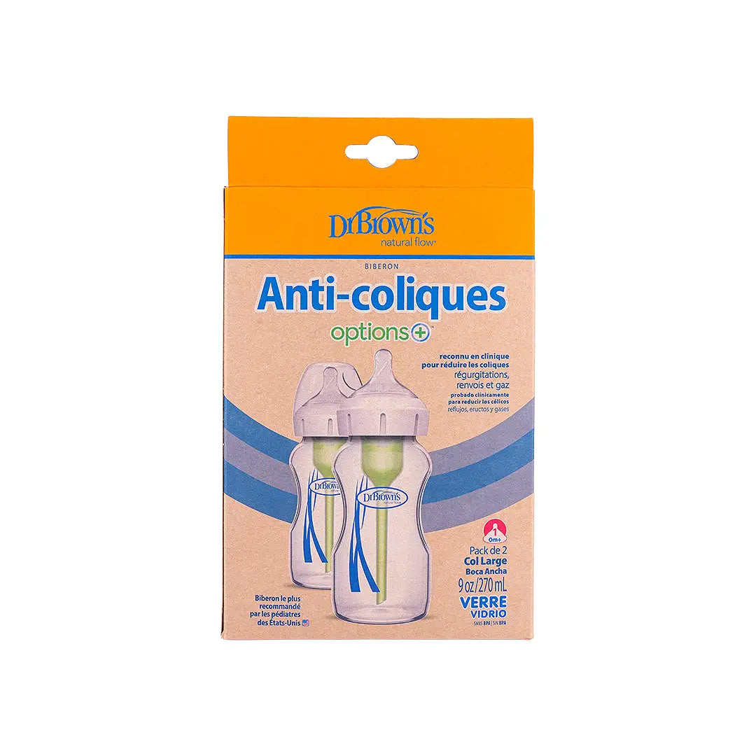 Dr Browns Anti-Colic Wild-Neck Glass Bottle(0m+)2x270mL-7112