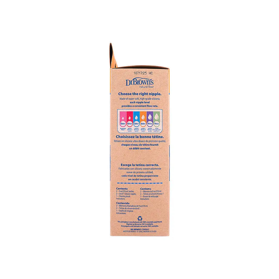 Dr Browns Anti-Colic Wild-Neck Glass Bottle(0m+)2x270mL-7112