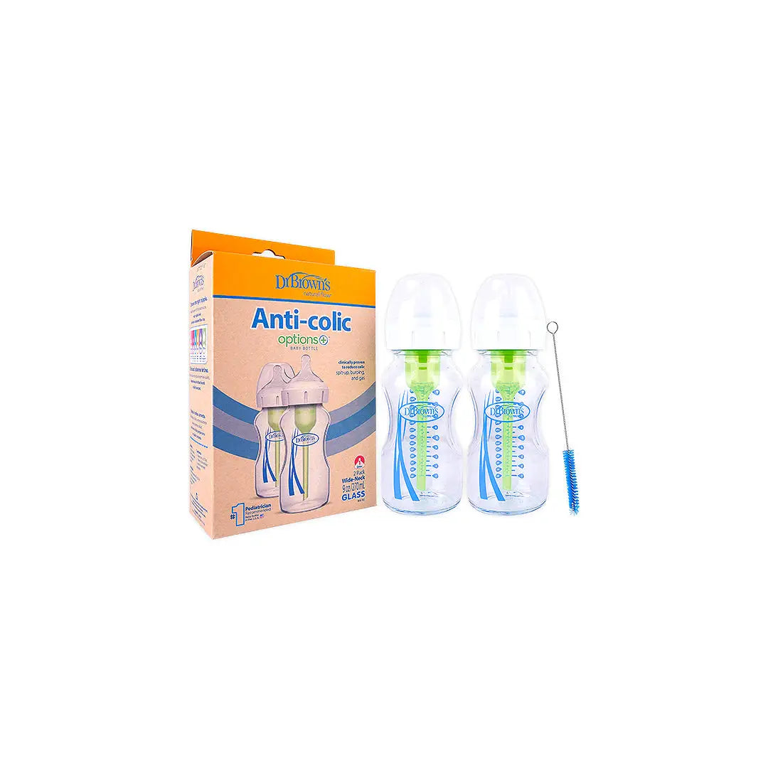 Dr Browns Anti-Colic Wild-Neck Glass Bottle(0m+)2x270mL-7112