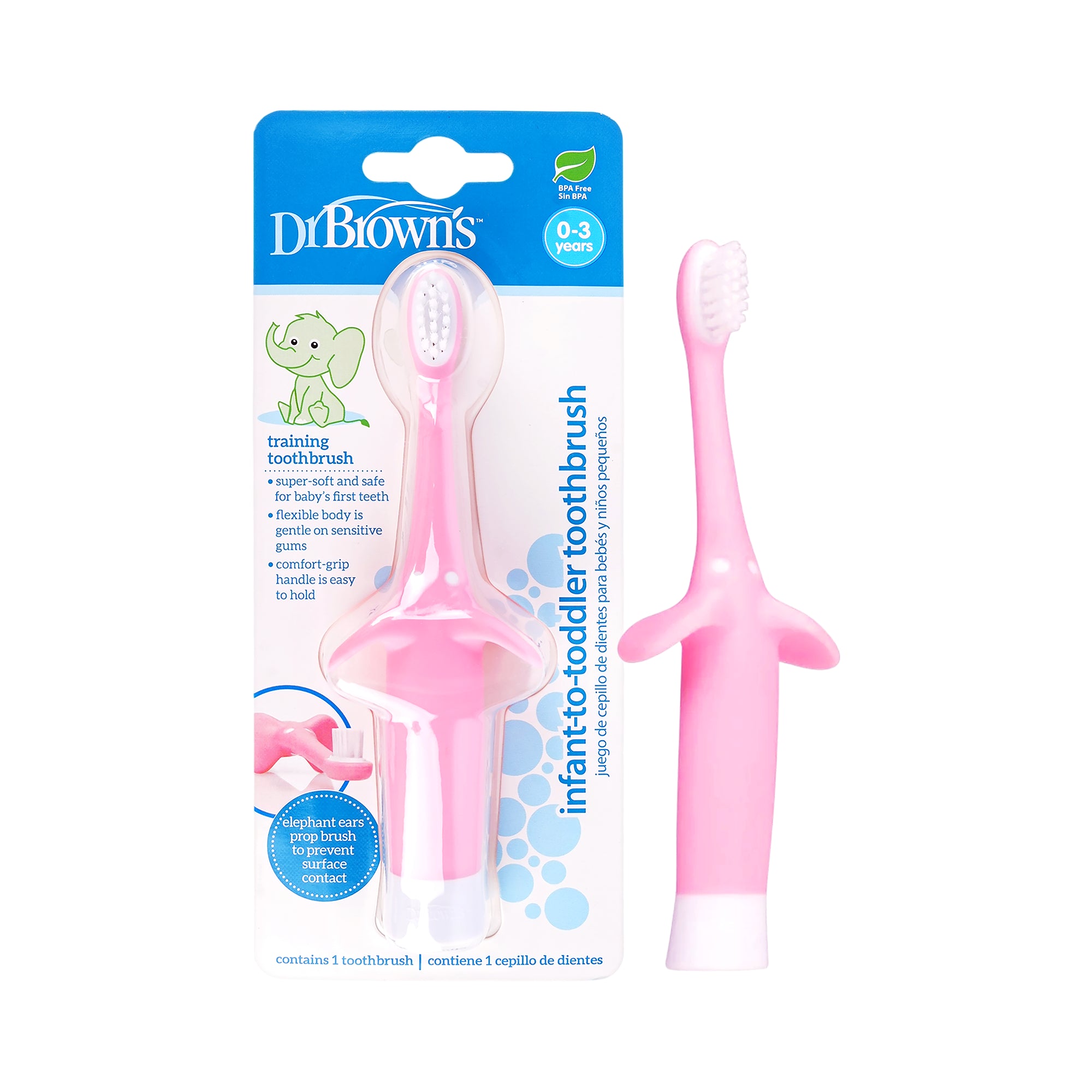 58934-Dr Browns Infant-To-Toddler Elephant Toothbrush 0-3Year-Pink