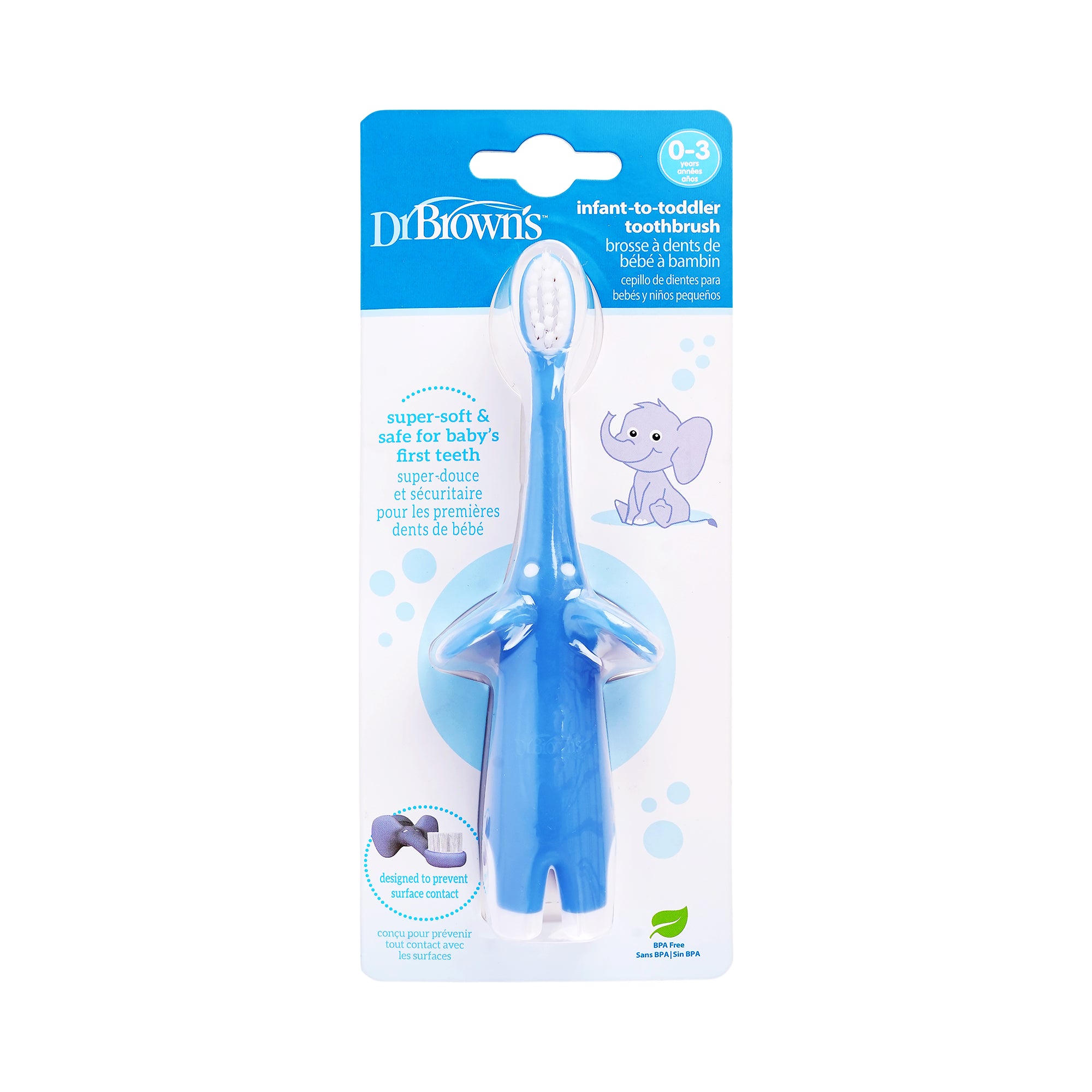 58935-Dr Browns Infant-To-Toddler Elephant Toothbrush 0-3Year-Blue +2