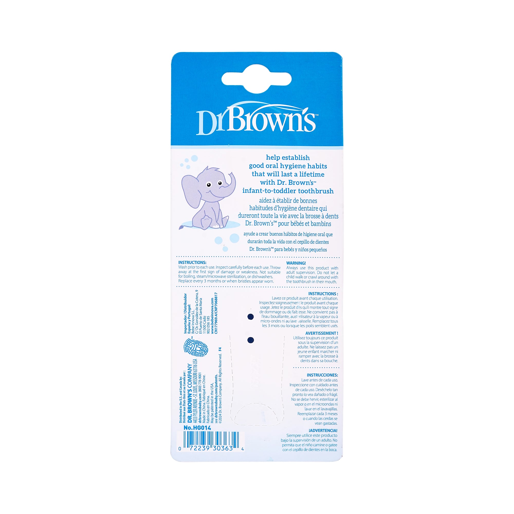 58935-Dr Browns Infant-To-Toddler Elephant Toothbrush 0-3Year-Blue +3