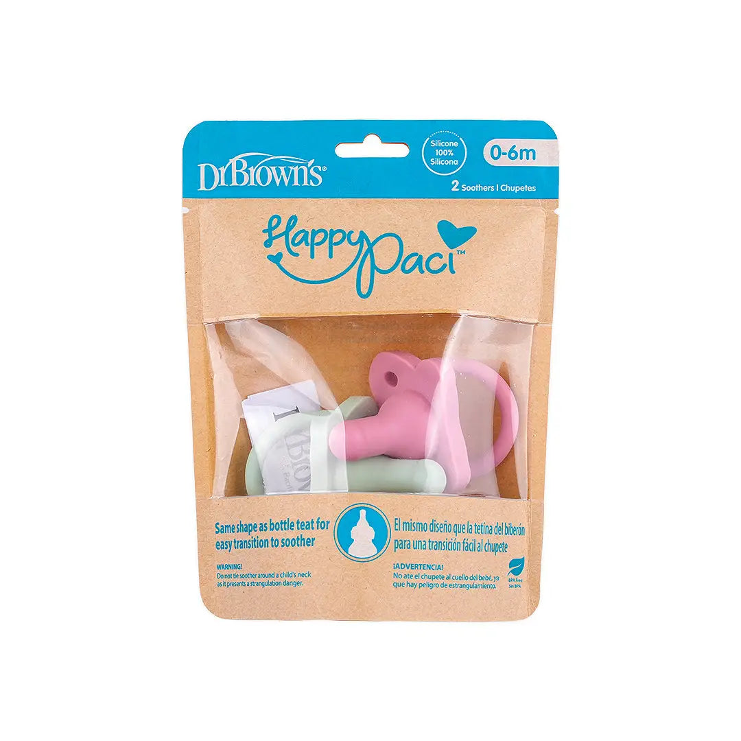 Dr Browns HappyPaci Silicone Soother 0-6m 2pcs-Pink & Green