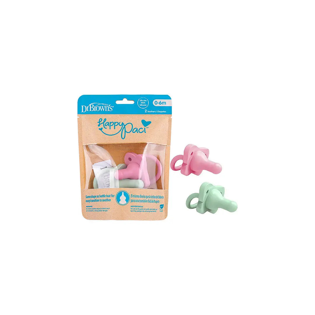 Dr Browns HappyPaci Silicone Soother 0-6m 2pcs-Pink & Green