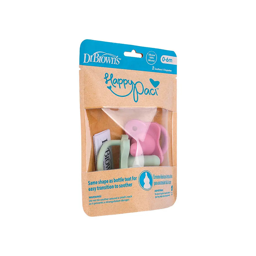 Dr Browns HappyPaci Silicone Soother 0-6m 2pcs-Pink & Green