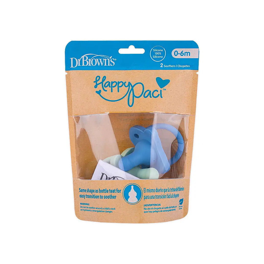 58945-Dr Browns HappyPaci Silicone Soother 0-6m 2pcs-Blue & Green +2