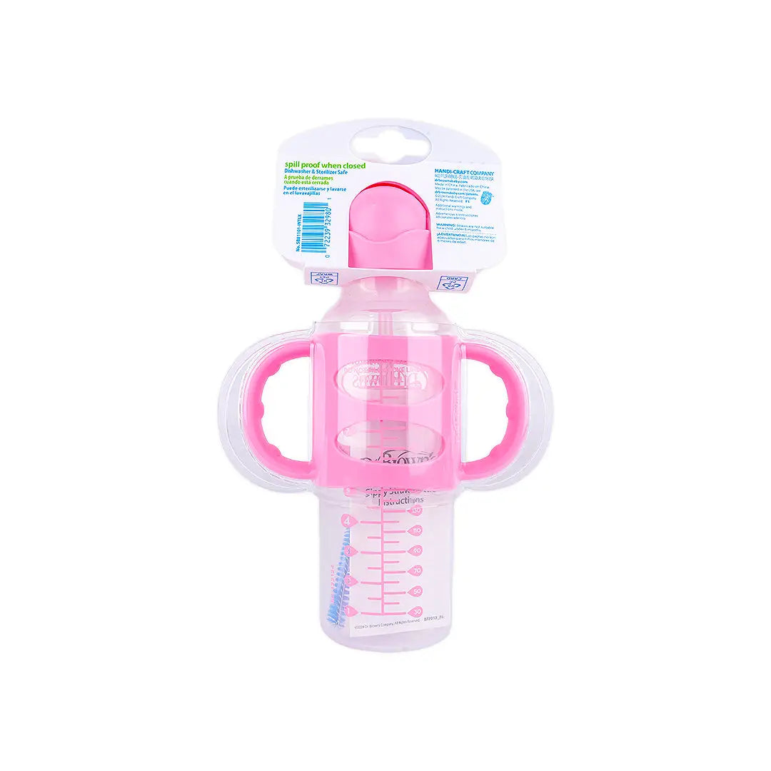 58946-Dr Brown Sippy Straw Bottle Silicone Handles 6m+ 250mL-Pink +1