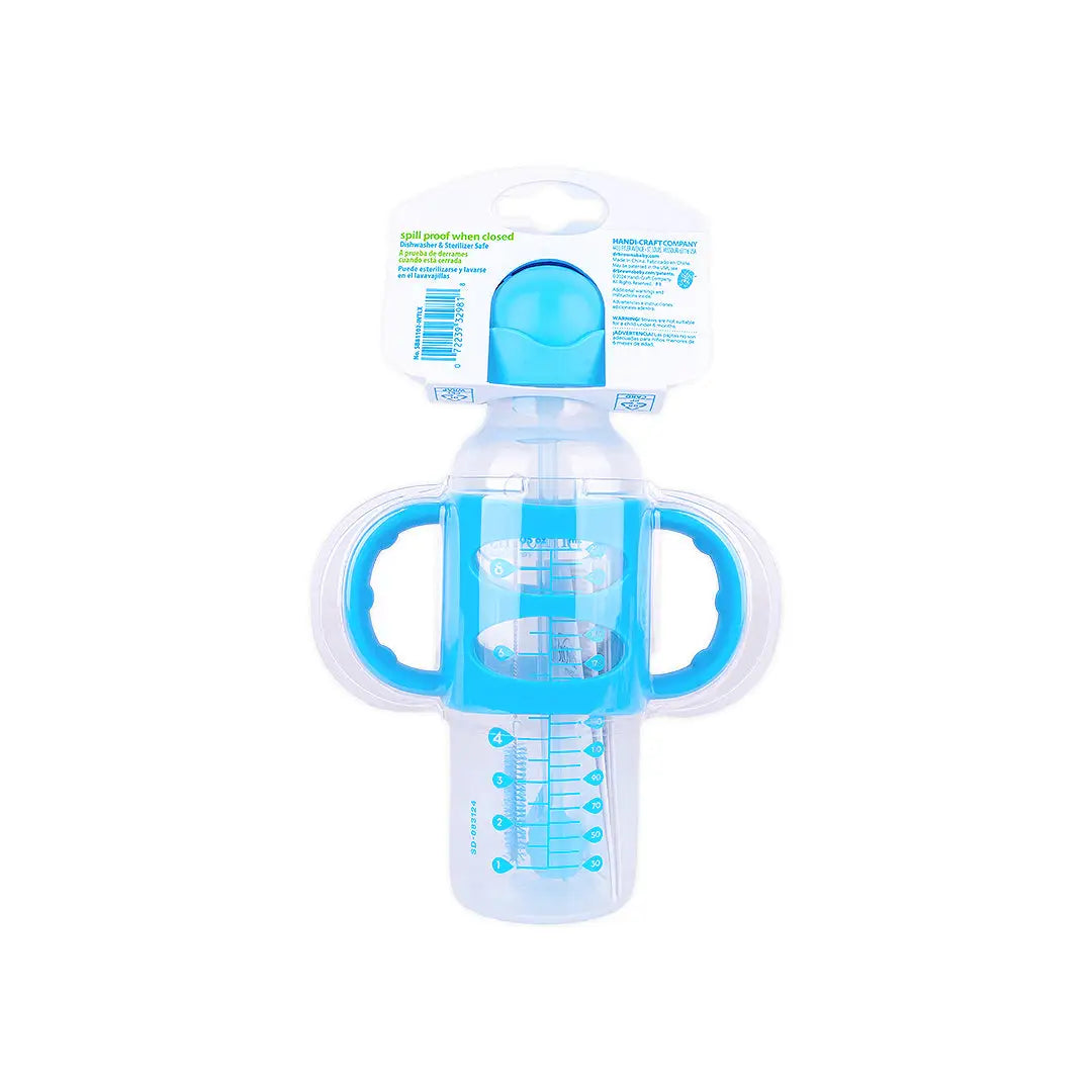 Dr Brown Sippy Straw Bottle Silicone Handles 6m+ 250mL-Blue