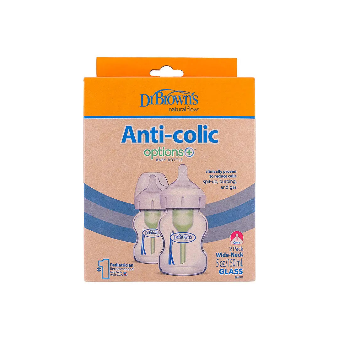 Dr Browns Anti-Colic Wild-Neck Glass Bottle(0m+)2x150mL-1709