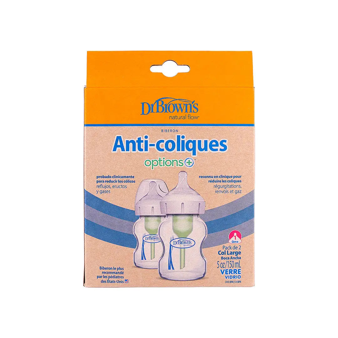 Dr Browns Anti-Colic Wild-Neck Glass Bottle(0m+)2x150mL-1709