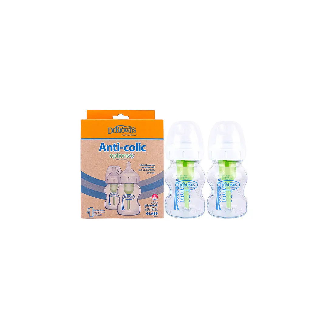Dr Browns Anti-Colic Wild-Neck Glass Bottle(0m+)2x150mL-1709