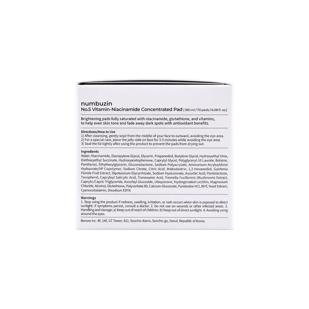 58959-Numbuzin No.5+ Vitamin-Niacinamide Concentrated Pad 180mL +5