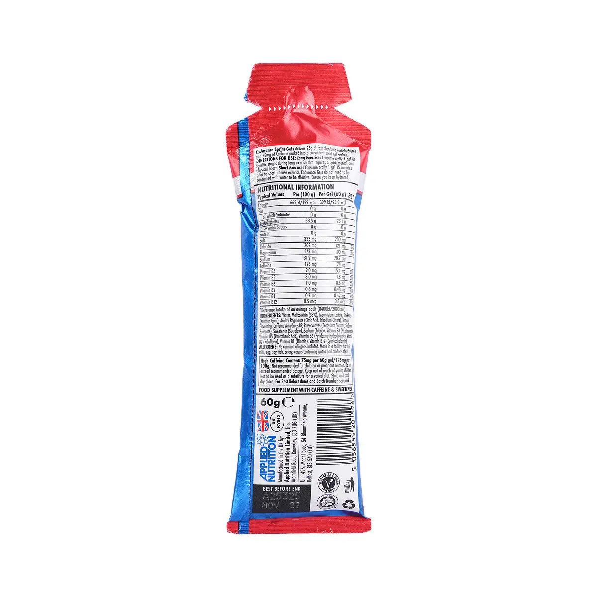 3-Applied Nutrition Endurance Sprint Gel Fruit Burst 60g +2
