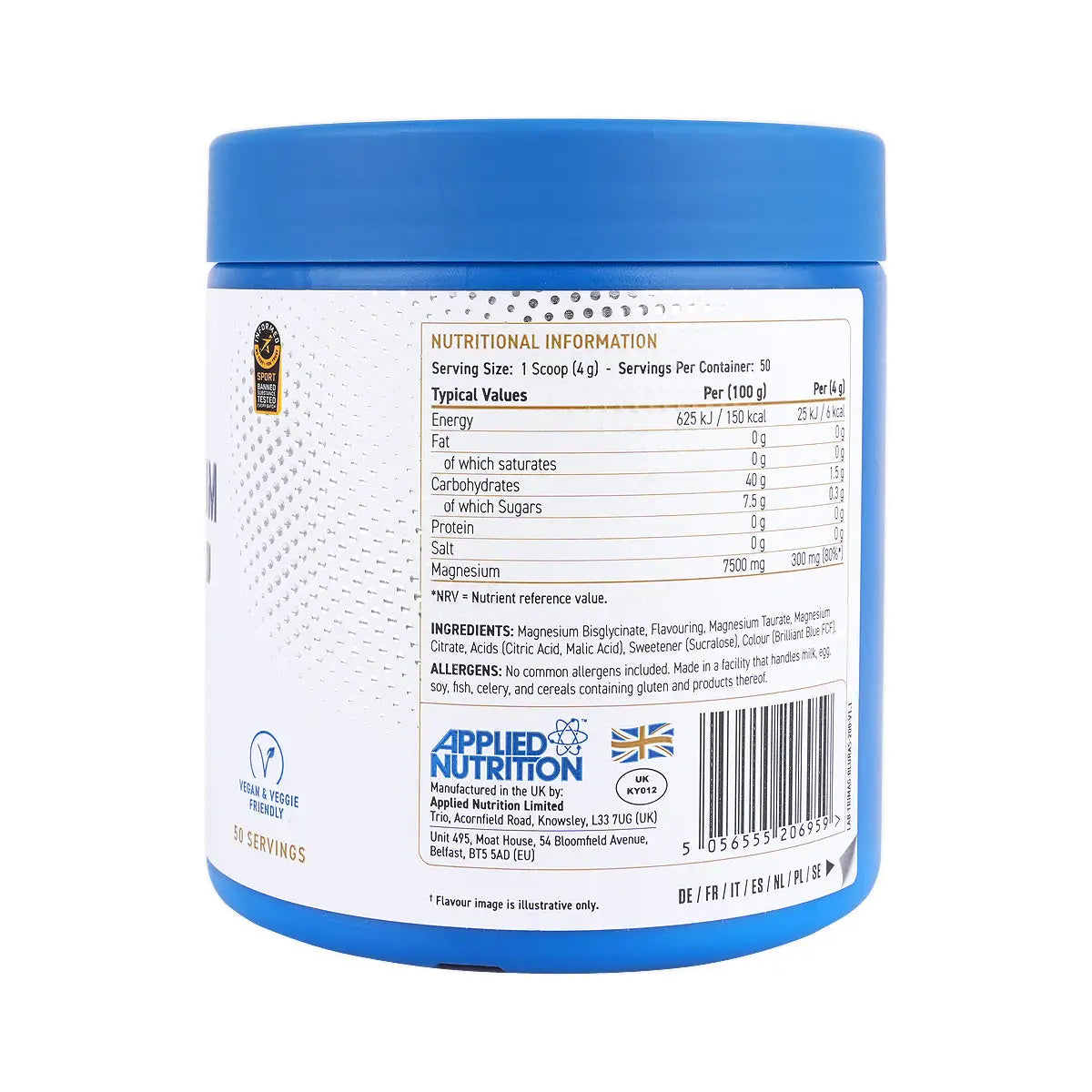 3-Applied Nutrition Tri-Magnesium Blue Raspberry Powder 200g +2