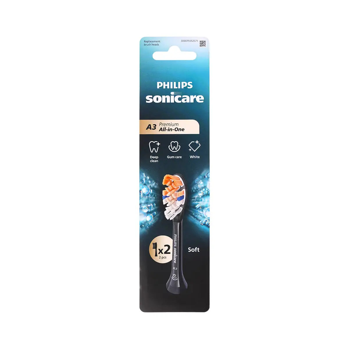 1-Philips Sonicare A3 Premium 2 Brush Heads Black HX9092/91