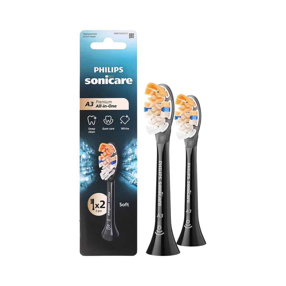 2-Philips Sonicare A3 Premium 2 Brush Heads Black HX9092/91 +1