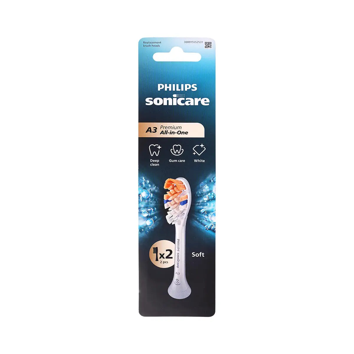 1-Philips Sonicare A3 Premium 2 Brush Heads White HX9092/14