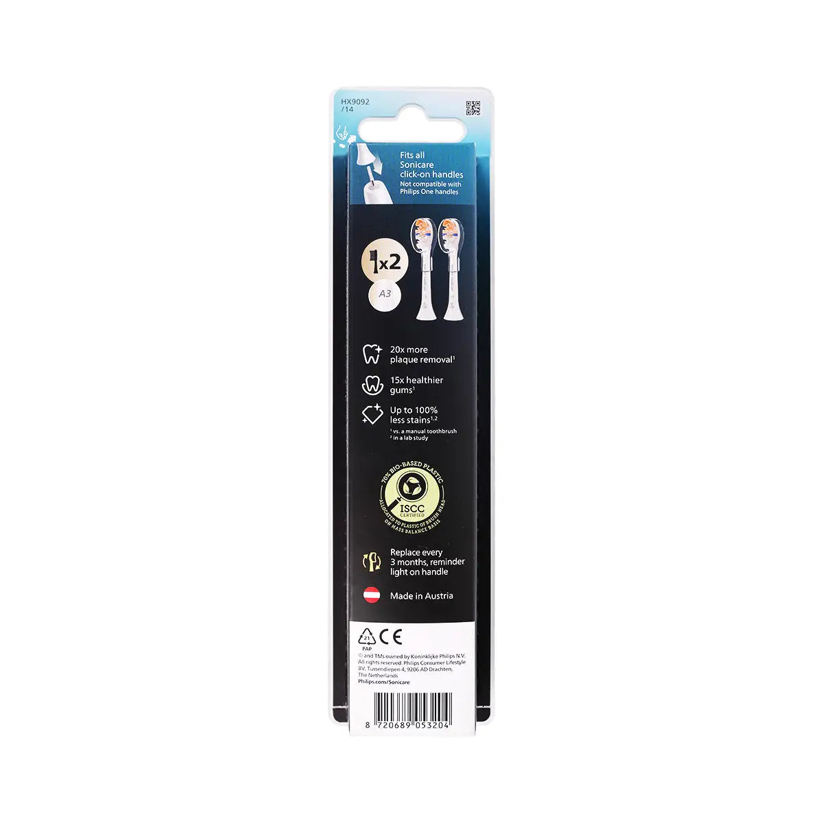3-Philips Sonicare A3 Premium 2 Brush Heads White HX9092/14 +2