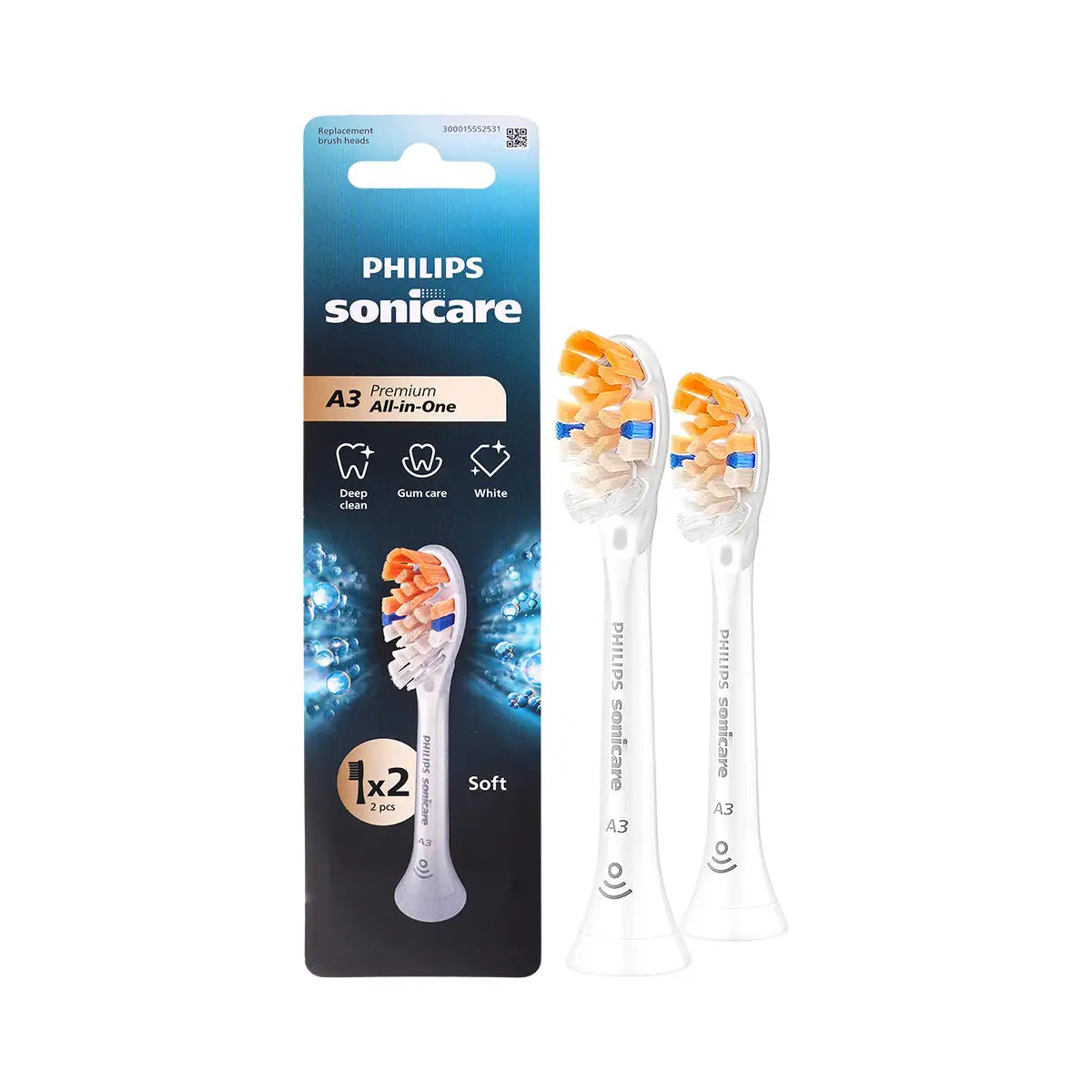 2-Philips Sonicare A3 Premium 2 Brush Heads White HX9092/14 +1