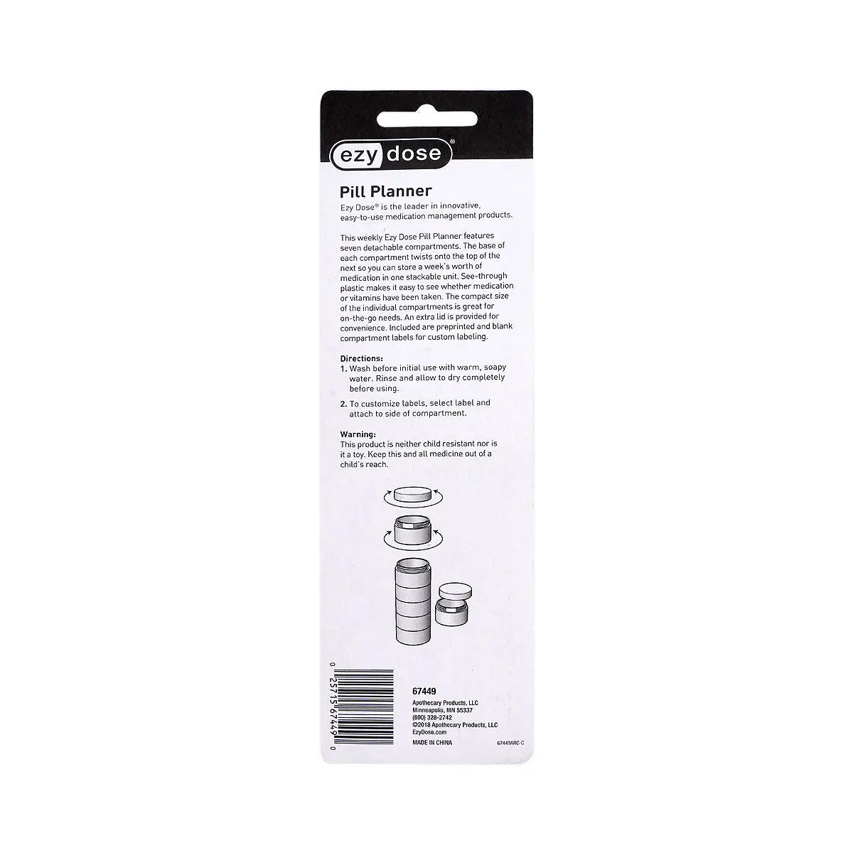 3-Ezy Dose Weekly Pill Planner Detachable-67449 +2