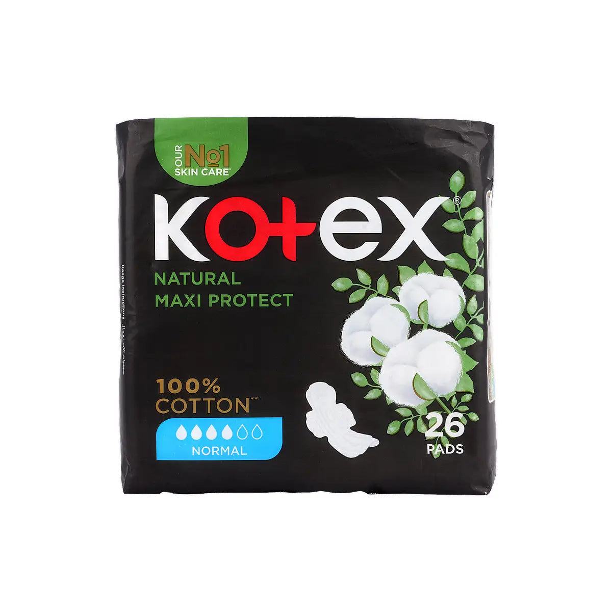 1-Kotex Natural Cotton Maxi Protect 26 Pads-Normal
