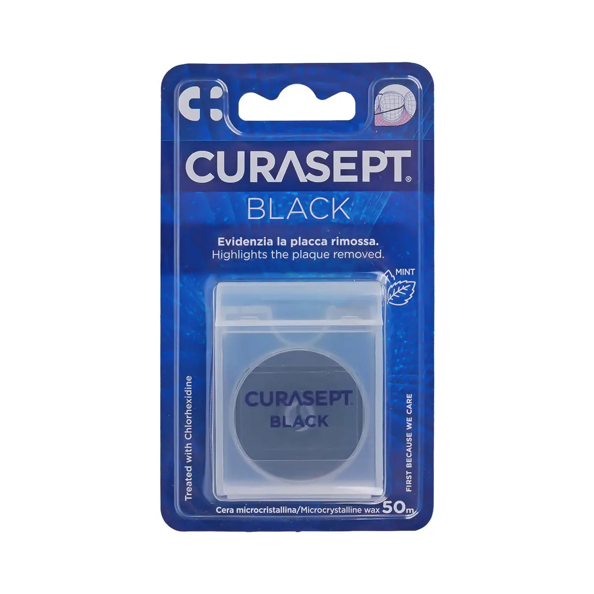 1-Curasept Dental Floss Waxed with Chlorhexidine-Black