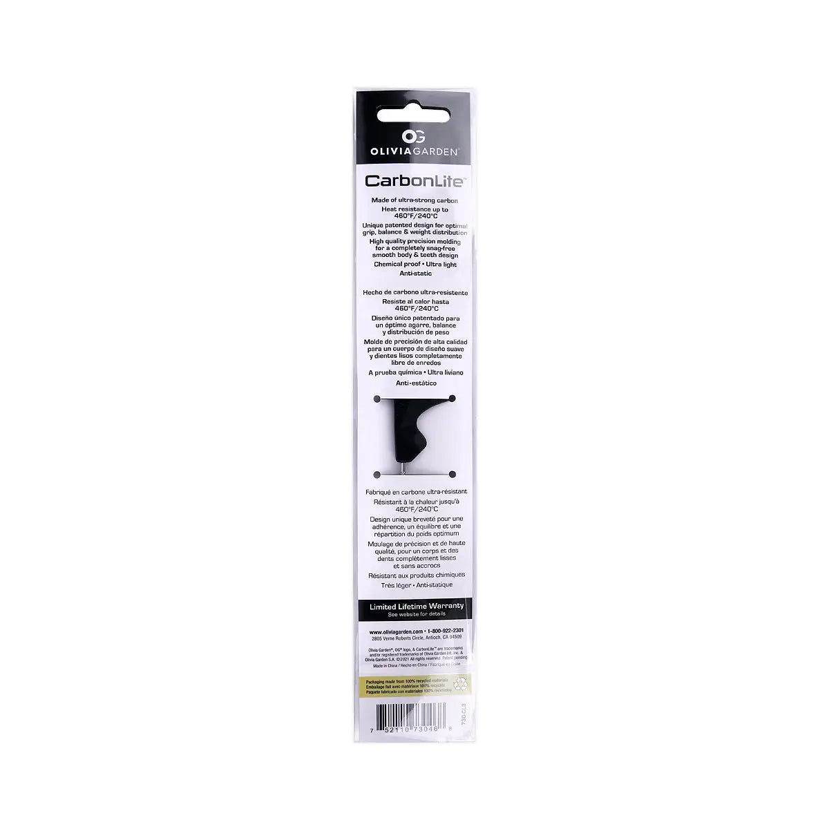 59913-Olivia Garden CarbonLite Metal Tail Comb - 730-CL3 +1