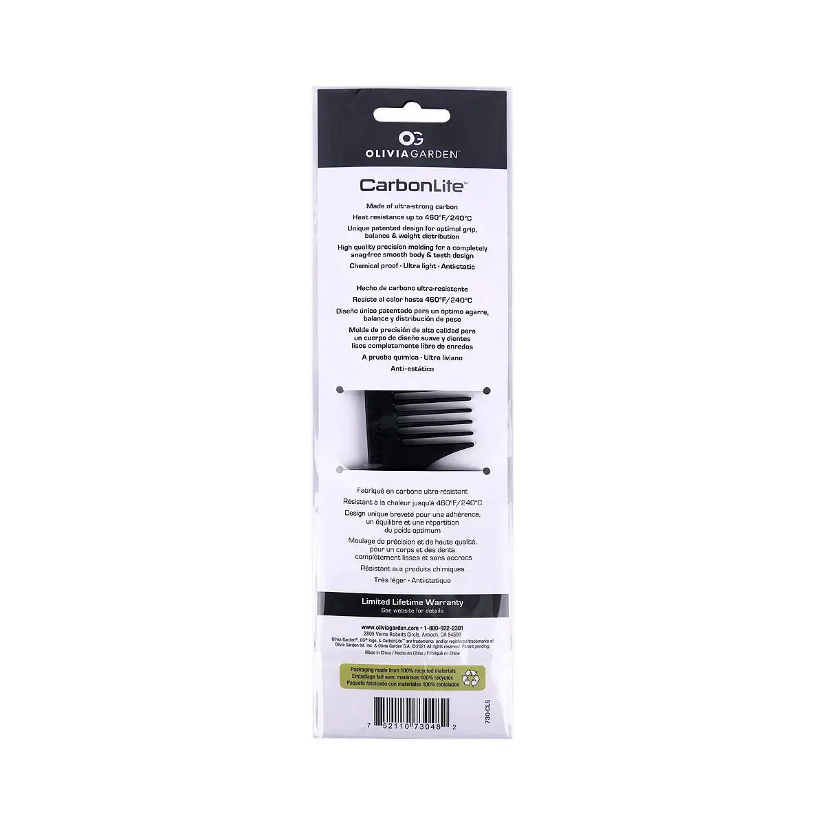 59914-Olivia Garden CarbonLite Detangling Comb with Handle-730-CL5 +1