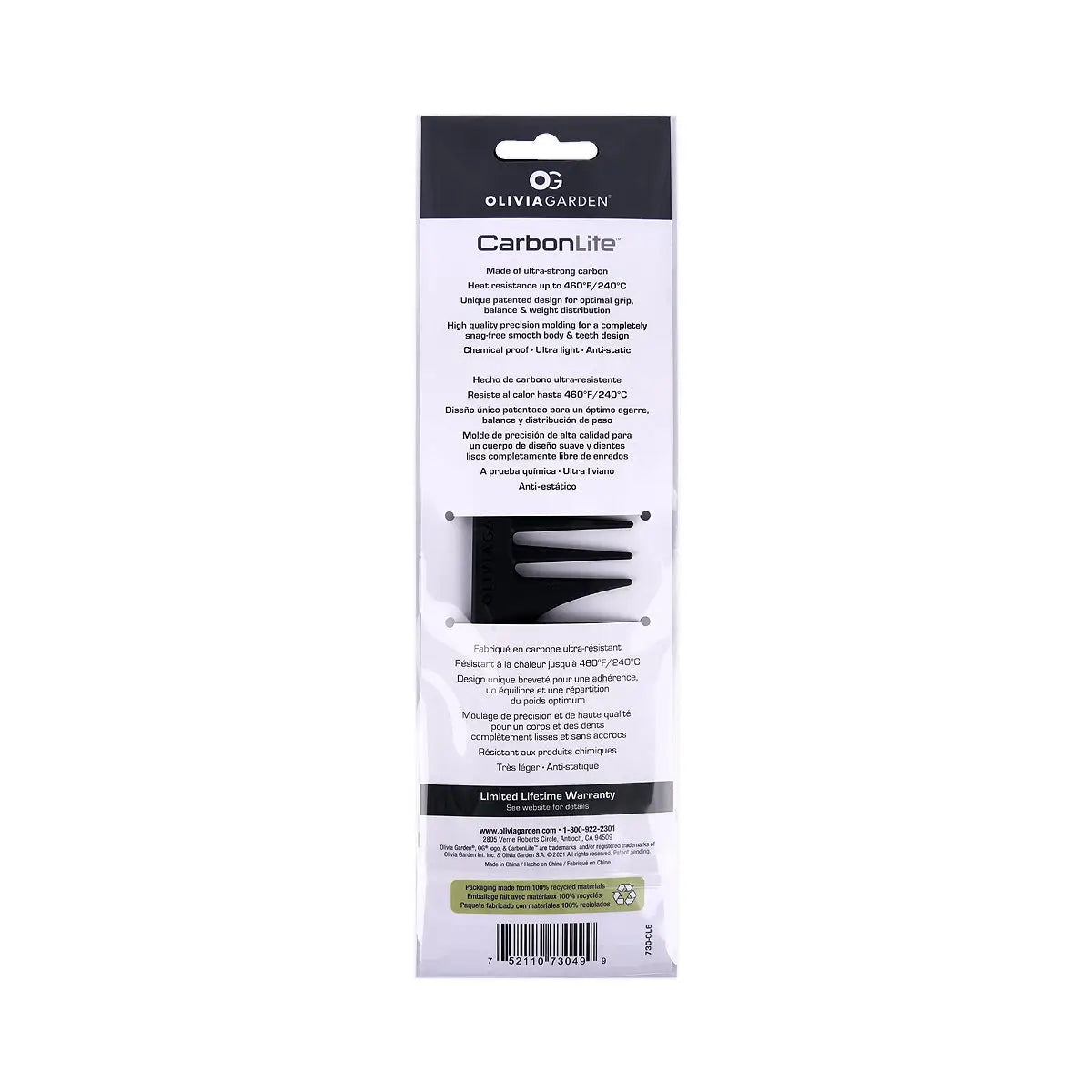 59915-Olivia Garden CarbonLite Wide Tooth Comb with Handle-730-CL6 +1