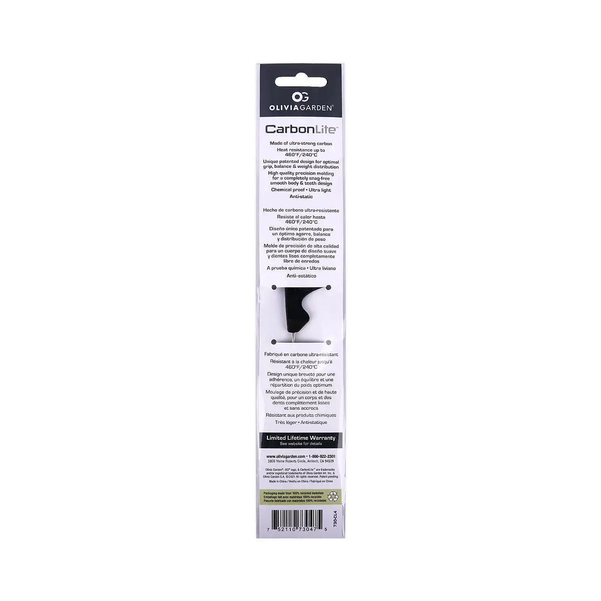 59917-Olivia Garden CarbonLite Metal Tail Teasing Comb - 730-CL4 +1