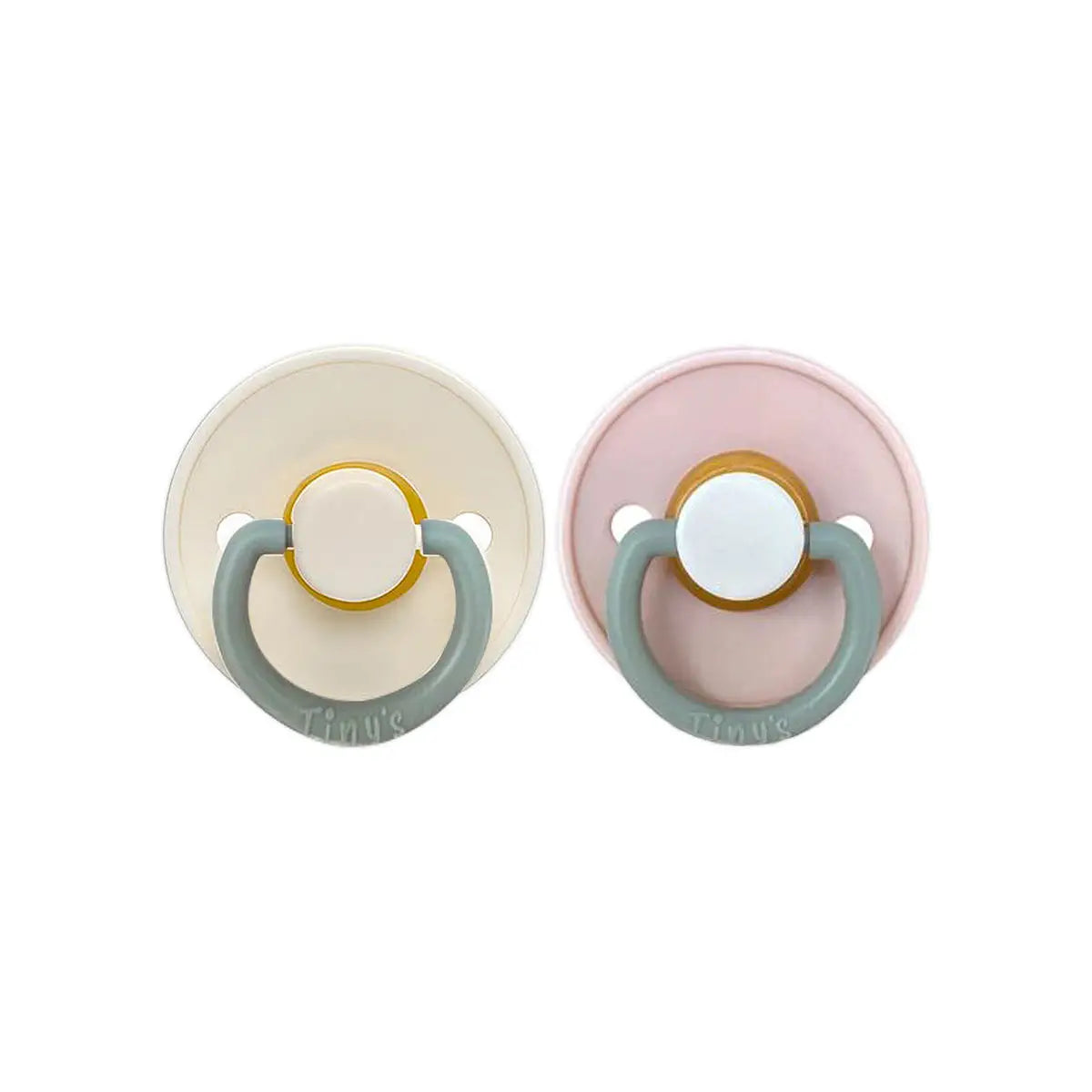 4-Tiny'S Nat.Latex Pacifier White & Pink+ Green Ring 2Pcs 0-6M +3